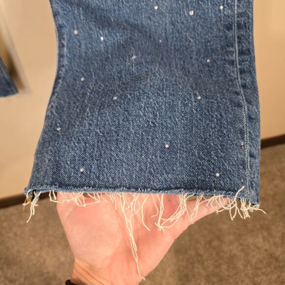 Women's LOFT "The Straight" Jeans with Rhinestones & Raw Ankles | Size 30/10 - Picture 6 of 11